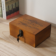 zakka复古木盒子长方形收纳盒创意定制木盒带锁小木盒首饰盒