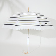 浮羽洋伞 欧式复古风金色弯柄直杆长柄伞条纹海军风纤细拱形雨伞