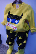 儿童黄色加绒蝙蝠侠套装秋冬季Q6男童装家居服上衣裤子宝宝两件套