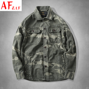 AF&LF军旅户外帆布多口袋迷彩工装衬衫衬衣外套