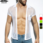 ES collection 透视性感网眼休闲时尚修身男士短袖衬衫SHT024