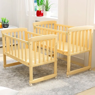 多功能实木婴儿床宝宝床儿童床，可变书桌摇篮床拼接大床移动bb床