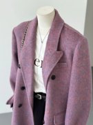 高端紫色双面羊绒大衣女短款小个子中长款韩版宽松西装羊毛呢外套