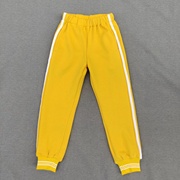 秋冬男女同款运动裤子黄色加一道白杠加绒加厚纯棉运动裤子
