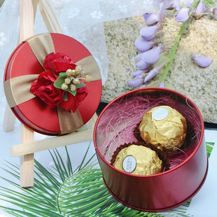 结婚用品欧式马口铁喜糖盒创意马口铁圆形糖盒婚礼伴手礼糖果盒