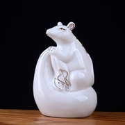 描金老鼠瓷器鼠摆设，件陶瓷十二12生肖小白鼠家居风水饰品工艺品