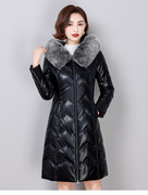 冬装皮羽绒服女士中长款韩版修身绵羊皮，连帽加厚真皮羽绒外套大码