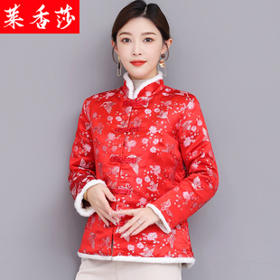 红色唐装小棉袄冬季中国风女装，加棉加厚棉衣棉服中式旗袍外套茶服