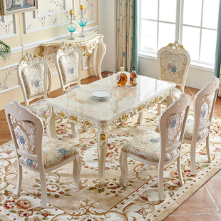 欧式餐桌椅组合大理石现代简约家用小户型饭桌实木，美式长方形桌子