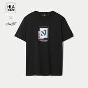 HLA/海澜之家舒适纯棉短袖T恤2024夏季经典圆领简约黑色短t男