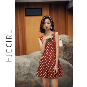 复古波点吊带高腰显瘦连衣裤女连体裤女夏海边(夏海边)度假小个子背带短裤