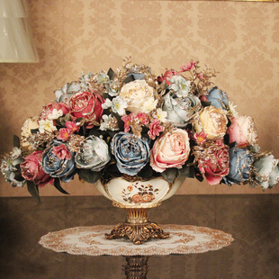 欧式仿真花套装客厅花假花，装饰花牡丹餐桌，玄关花美式绢花样板房花