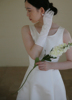 yesdress复古缎面简约蕾丝新娘结婚长手套礼服结婚旅拍摄影