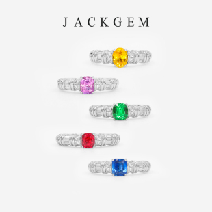 JACKGEM珠宝 彩虹糖 天然沙弗莱戒指尖晶石戒指蓝宝石戒指18k金S2