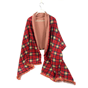 花园手创原创设计双层红格子流苏，大披肩冬季保暖英伦风女士围巾
