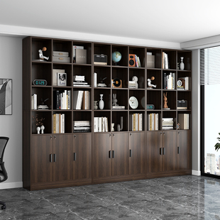 办公室书柜背景柜落地现代简约资料柜，组合加高储物文件架满墙书架