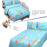 卡通长颈鹿蓝纯色儿童床单纯棉斜纹床笠枕套被单被套单件三四件套