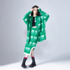 kocomo原创设计秋季绿色格子，渐变中长款女生，英伦针织羊毛开衫