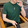 polo衫男短袖男式针织短袖t恤夏季高端纯绿色，冰丝圆领体恤衫0628m