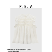 娃娃衫 夏季休闲无袖立领衬衫裙摆式上衣白色法式茶歇桔梗女夏季