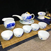 景德镇手绘青花工夫茶具，套装简约白瓷中式茶道，泡茶杯薄荷花盒