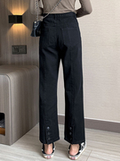 黑色直筒牛仔裤女夏季高腰，大码胖mm宽松显瘦梨型身材简约阔腿长裤