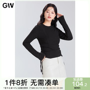 GW大码女装修身抽绳内外穿黑色针织衫2024春季微胖mm显瘦上衣