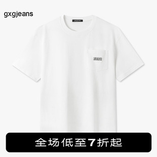 gxgjeans男装2024年夏季白色圆领，短袖体恤男白色，口袋字母t恤