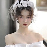 森系高级感韩式甜美花朵发箍小清新短款头纱结婚纱礼服造型配饰品