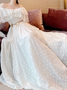 夏日唯美灵动法式礼服仙女苎麻，仙气刺绣连衣裙白色长裙
