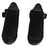 黑色磨砂牛皮坡跟休闲短筒靴超高跟防水台圆头时尚皮鞋2692506