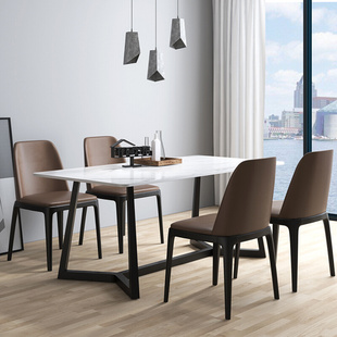 北欧大理石实木餐桌椅组合白蜡木黑色现代简约长方形饭桌小户型