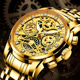 品牌瑞士手表男士，纯金色机械表全自动防水夜光男款金表玫瑰金