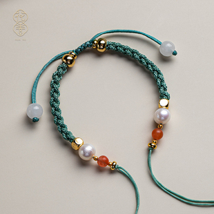 花素编织手绳半成品可穿珠，貔貅吊坠蜜蜡3d硬金珍珠手链绳子diy