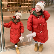 大红色羽绒服女童长款加厚过膝冬季韩版洋气脚踝2023本命年