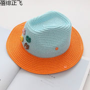 春夏男童草帽沙滩遮阳帽子，儿童礼帽渔夫帽宝宝潮帽女孩户外爵士帽