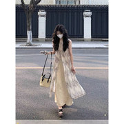 新中式国风扎染背心连衣裙女装夏季气质高级感半身裙两件套装