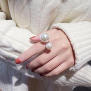 大小珍珠戒指开口agete食指戒子女，可调节名媛，大气潮人个性指环