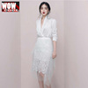 泰国潮牌2020夏季白色，礼服裙名媛聚会长袖蕾丝，两件套装女欧货
