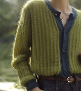 150元三件 高品质法式复古绿色针织衫镂空软糯长袖开衫马海毛衣