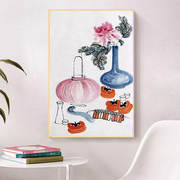齐白石国画中式古典花植客厅装饰画手绘填色diy数字油画 寿桃牡丹