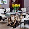 意式轻奢风大理石餐桌椅，组合黑色家用长方形，不锈钢现代简约高级感