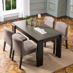全实木火烧石餐桌椅黑色后现代餐桌椅1米4水曲柳小户卡座咖啡饭桌