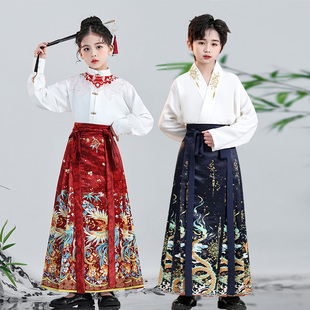 2024女童马面裙套装儿童，唐装长袖半身裙，女中国风古装汉服夏款