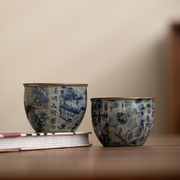 景德镇老陶泥仿古青花瓷，茶盏品茗杯主人杯，陶瓷功夫茶具茶杯单杯