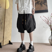 中国风刺绣棉麻七分裤男夏季灯笼亚麻裤子新中式宽松直筒休闲短裤
