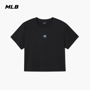 MLB 女款短款T恤炫彩logo圆领宽松舒适短袖24夏季TSBA3