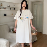 夏季薄款短袖睡裙少女，韩版舒适慵懒风卡通，学生睡衣家居服女连衣裙