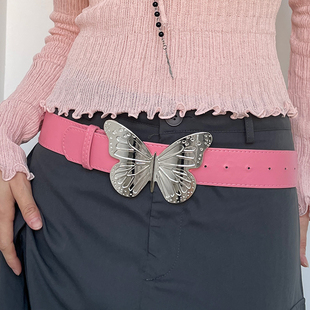 宋妍霏同款粉色蝴蝶，腰带2023年辣妹牛仔裤，装饰皮带连衣裙腰封