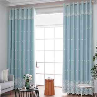 窗帘遮光现代简约田园风，双层卧室飘窗纯色，温馨大气客厅成品窗帘布